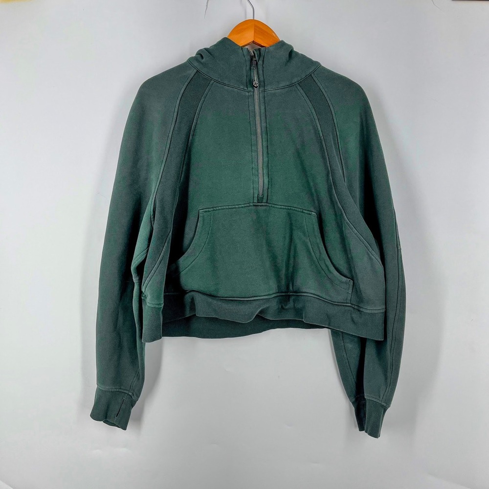 Lululemon Scuba Oversized Half-Zip Hoodie Dark Forest Green Cropped‎ Pullover